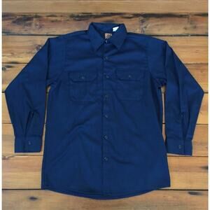 Vtg Big Ben Wrangler USA Made Dark Blue Long Sleeve Work Wear Button Up M 43"